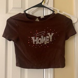 brown crop top with sparkles